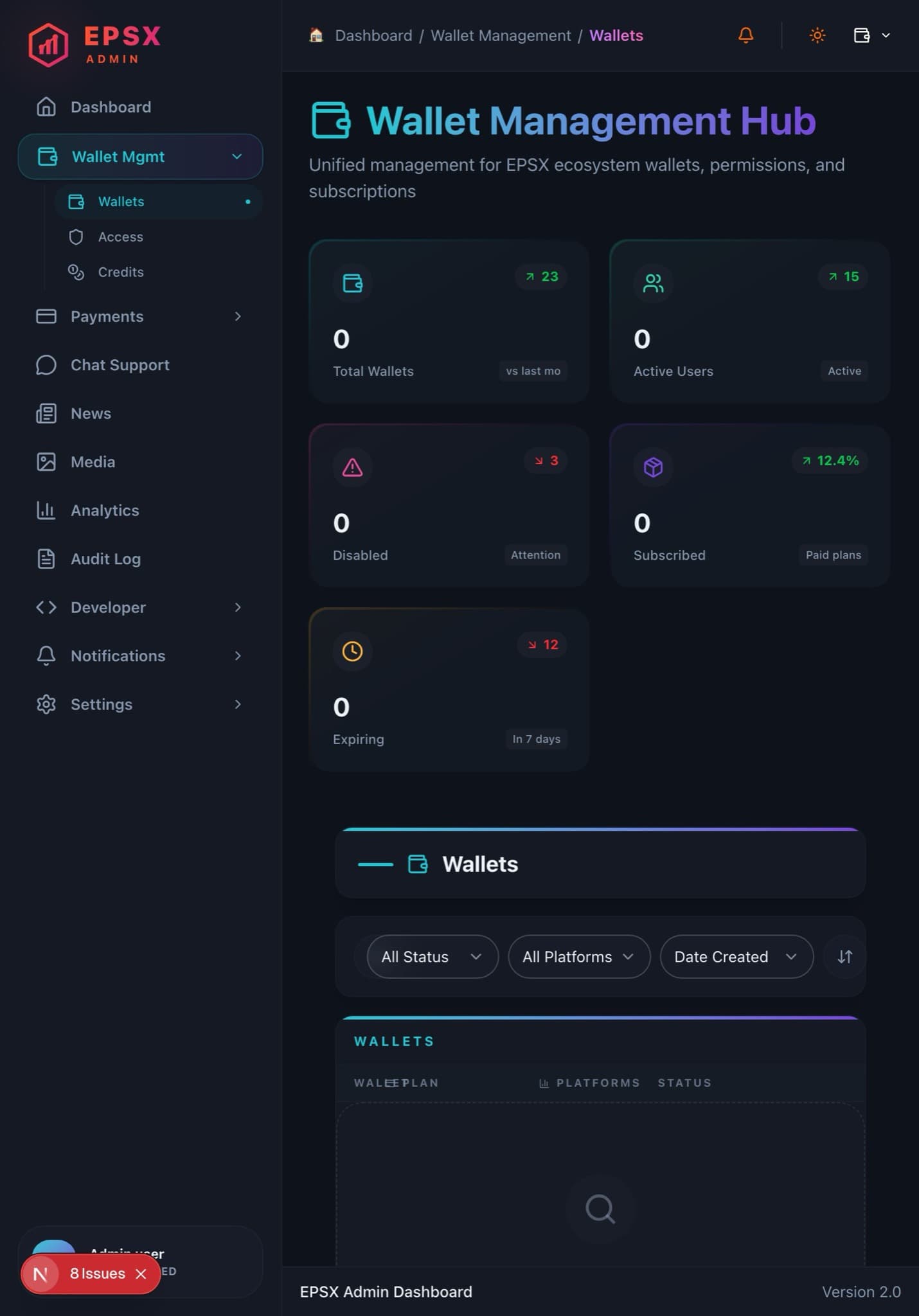 EPSX admin wallet management capture